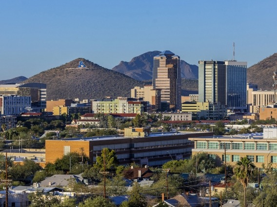 wide shot of university of arizona campus and mountains