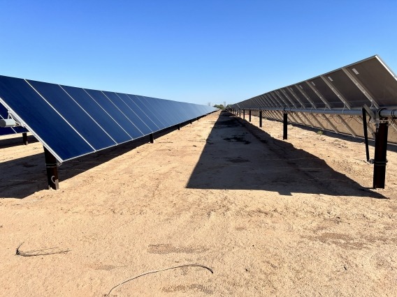 Solar panels at a solar energy-producing site in central Arizona